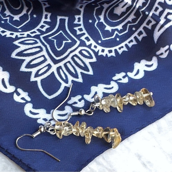 Raw citrine dangle Victorian sterling silver stamped earrings/prosperity… - Picture 3 of 7